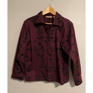 Womens Jacket Small Purple Black Floral Embroidered Romantic Cottagecore Y2K